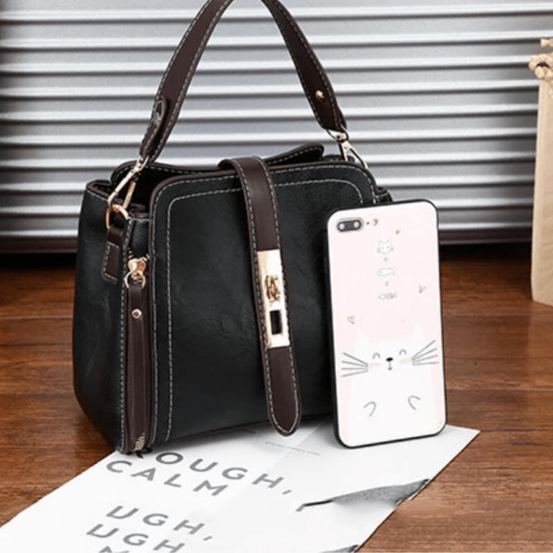 Bolsa Feminina Veluna Emília em Couro PU com Alça de Ombro e Compartimentos feminina - Bolsa Emília elegante | Veluna