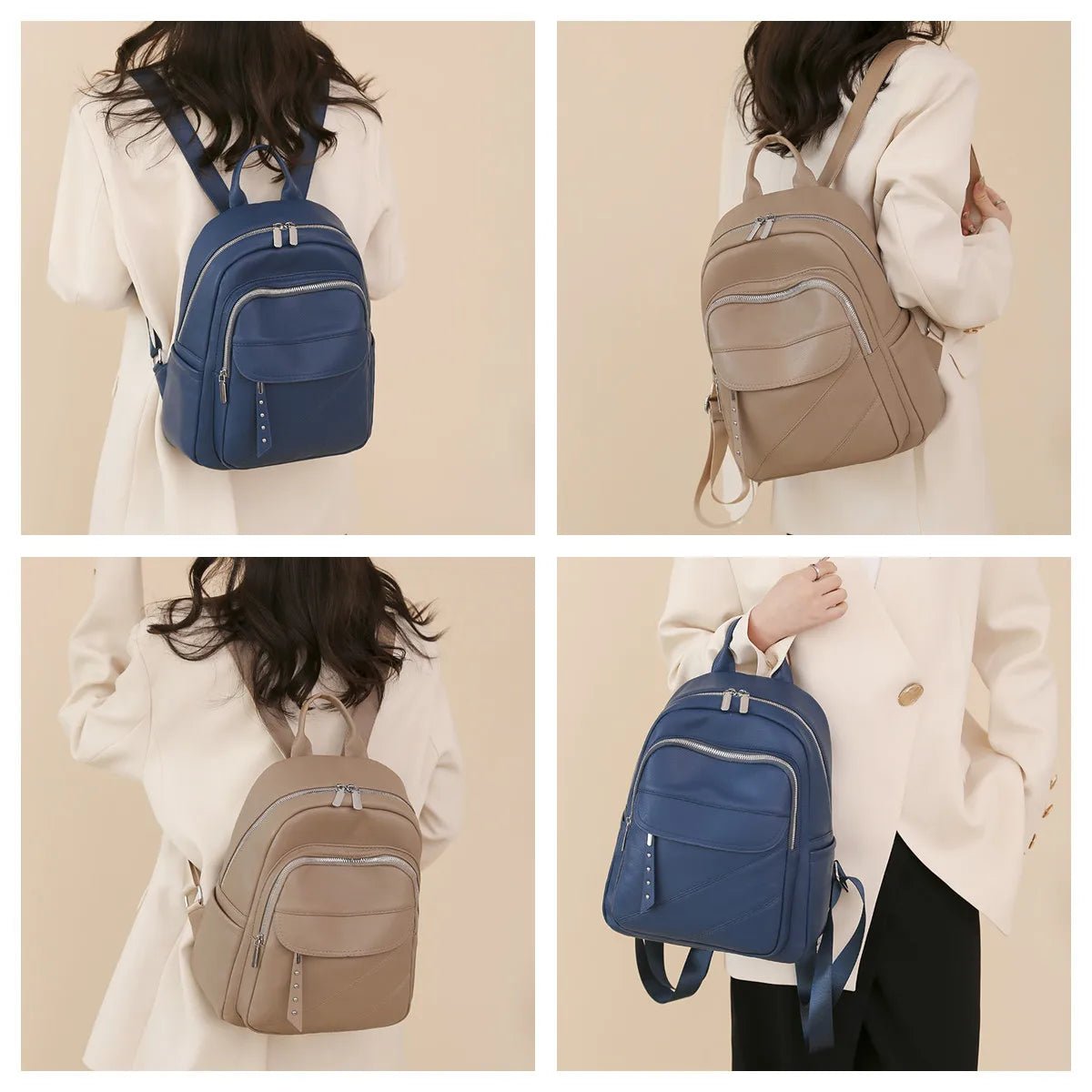 Mochila Couro Veluna Montese feminina - Mochila Montese elegante | Veluna