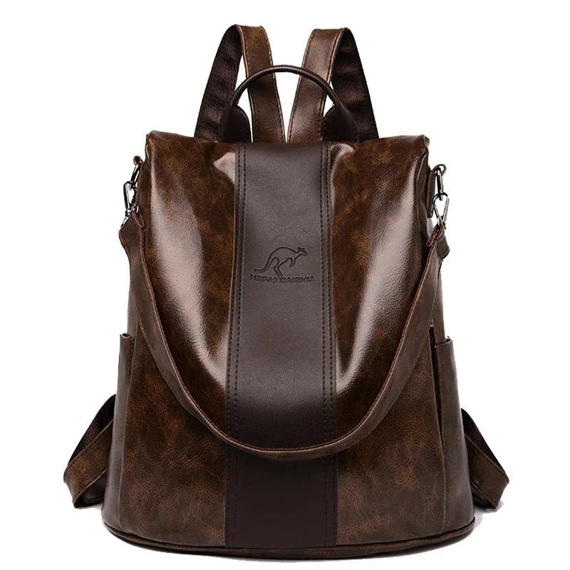 Mochila Feminina Veluna Altamura em Couro PU Vintage com Compartimentos feminina - Mochila Altamura elegante | Veluna