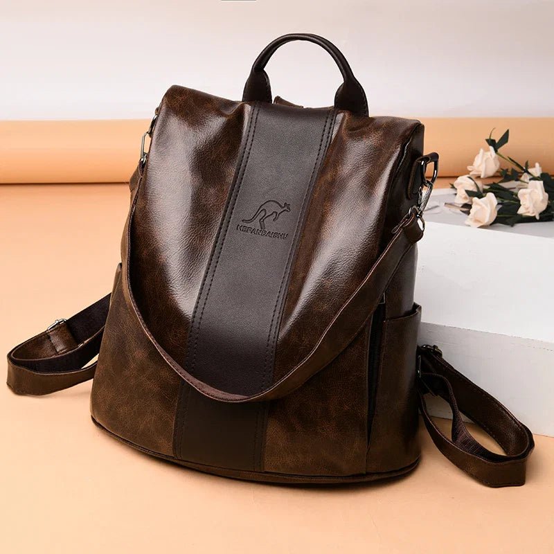Mochila Feminina Veluna Altamura em Couro PU Vintage com Compartimentos feminina - Mochila Altamura elegante | Veluna