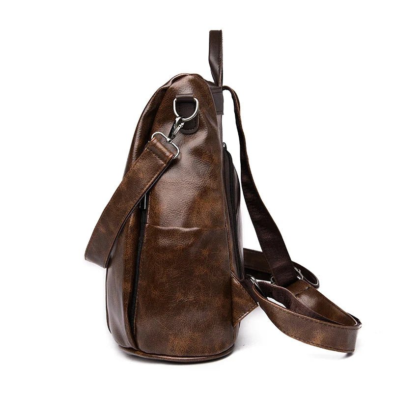 Mochila Feminina Veluna Altamura em Couro PU Vintage com Compartimentos feminina - Mochila Altamura elegante | Veluna