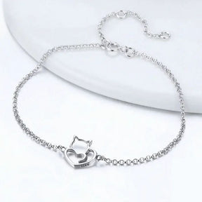 Pulseira Feminina Prata 925 com Pingente de Gatinho Delicada e Elegante feminina - Pulseira Pingente de Gatinho elegante | Veluna
