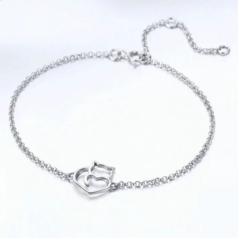 Pulseira Feminina Prata 925 com Pingente de Gatinho Delicada e Elegante feminina - Pulseira Pingente de Gatinho elegante | Veluna